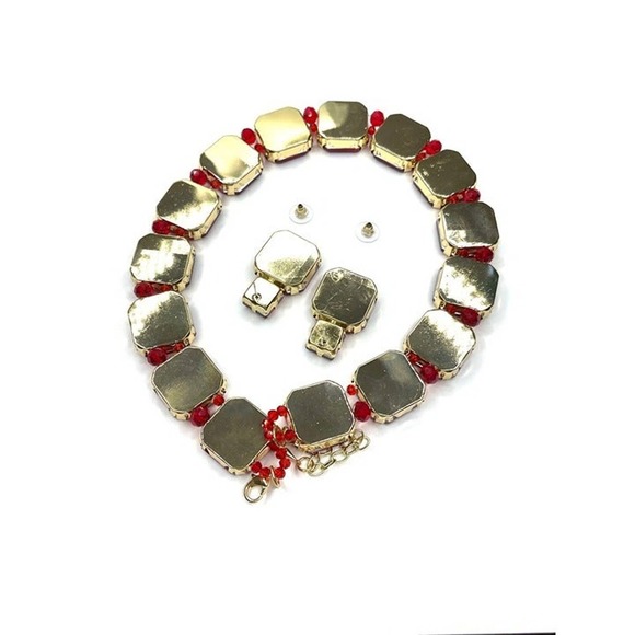 NEW Necklace Earrings Red Rhinestone Jewelry Set 16" 18" 20" Choker Chunky MA07 - Picture 5 of 7
